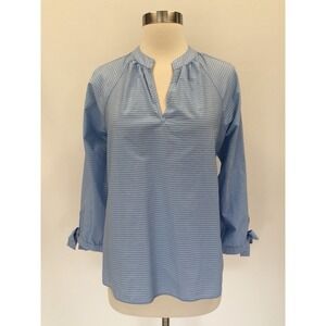 Madewell‎ Blouse Womens Top Medium Blue White Stripe V-neck Long Sleeve Shirt